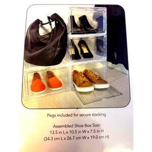 2 Pk Clear Acrylic Shoe Storage Boxes Stackable Drop Front Sneaker Display Case